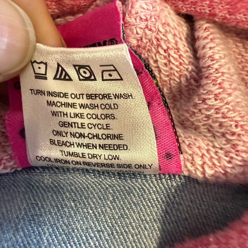 Hello Kitty Pink Embroidered Jean Denim Hooded Jacket Girl's Sz 6 Zip & Button